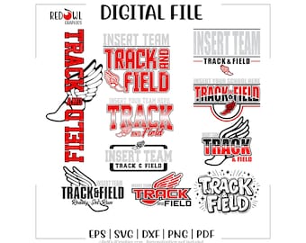 Pacote de arquivos SVG para pista de atletismo, 10 designs de atletismo, PNG de pista, equipe, escola, mascote, SVG, DXF, EPS, PNG, PDF, sublimação, arquivo de corte, digital