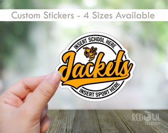 Personalized Yellowjacket Sticker, School, Spirit, Jacket, Sports, Football, Baseball, Decal, Water bottle, Laptop, Car, Window, Waterproof