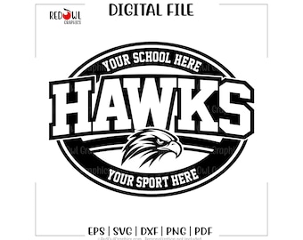 Hawks svg, Hawk Team Mascot, svg, dxf, eps, png, pdf, Team Mascot, School, Teacher, Coach, Mom, Dad, Digital File