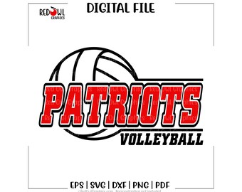 Patriots Volleyball svg, Patriot, Team Mascot, Coach, Mom, Dad, dxf, eps, png, pdf, sublimation, cut file, htv, clipart, design, vector
