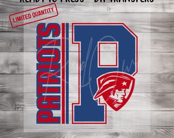 Patriots Mascot DTF, Team Spirit, Patriot, Heat Transfer, Ready to Press, In Stock