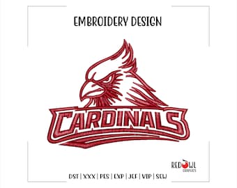 Cardinals Mascot Embroidery Design, School Team Machine Files  dst, xxx, pes, exp, jef, vip, sew