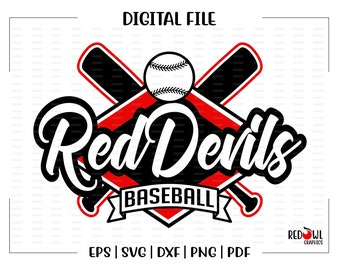 Baseball svg, Red Devil Baseball svg, Red Devil, Devils, Baseball, vector, Team, Mascot, svg, dxf, eps, png, pdf, sublimation, cut file, htv