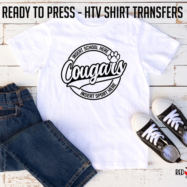 Ready To Press, Cougar, Cougars Heat Transfer, Personalized, Mascot, Transfer, HTV, Heat Transfer, Vinyl