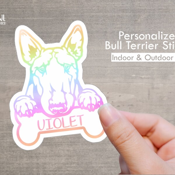 Bull Terrier, Sticker, Personalized, Dog, Bull, Terrier, Sticker, Decal, Outdoor, Water bottle, Laptop, Window, Car, Waterproof