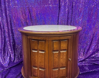 Mid century Spanish Colonial  Round Marble Top Commode Drum Table