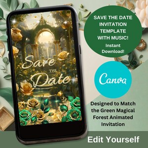 Quinceañera Save The Date Invitation Green Theme. Quinceanera Digital Mis Quince Anos 15th Birthday Party Celebration Invite Template