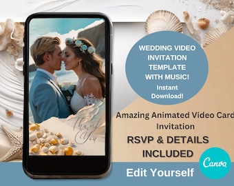 Animated Beach Wedding Invitation Coastal Digital Invite Seaside Ceremony Invitation