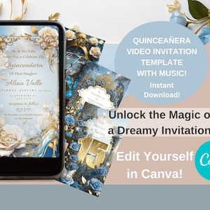 15.Geburtstags-Videoeinladung Quitte laden ein Quinceamaßa Schmetterling papierlose Quinceanera-Einladung Cinderella Sweet 15 Bearbeitbare Vorlage