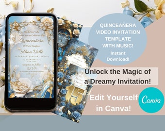 Cinderella 15th Birthday Video Invitation Quince Invite Quinceañera Butterfly Paperless Quinceanera Invitation Sweet 15 Editable Template
