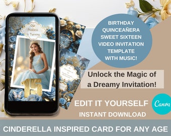 Cinderella 15th Birthday Video Invitation Quince Invite Quinceañera Butterfly Paperless Quinceanera Invitation Sweet 15 Editable Template