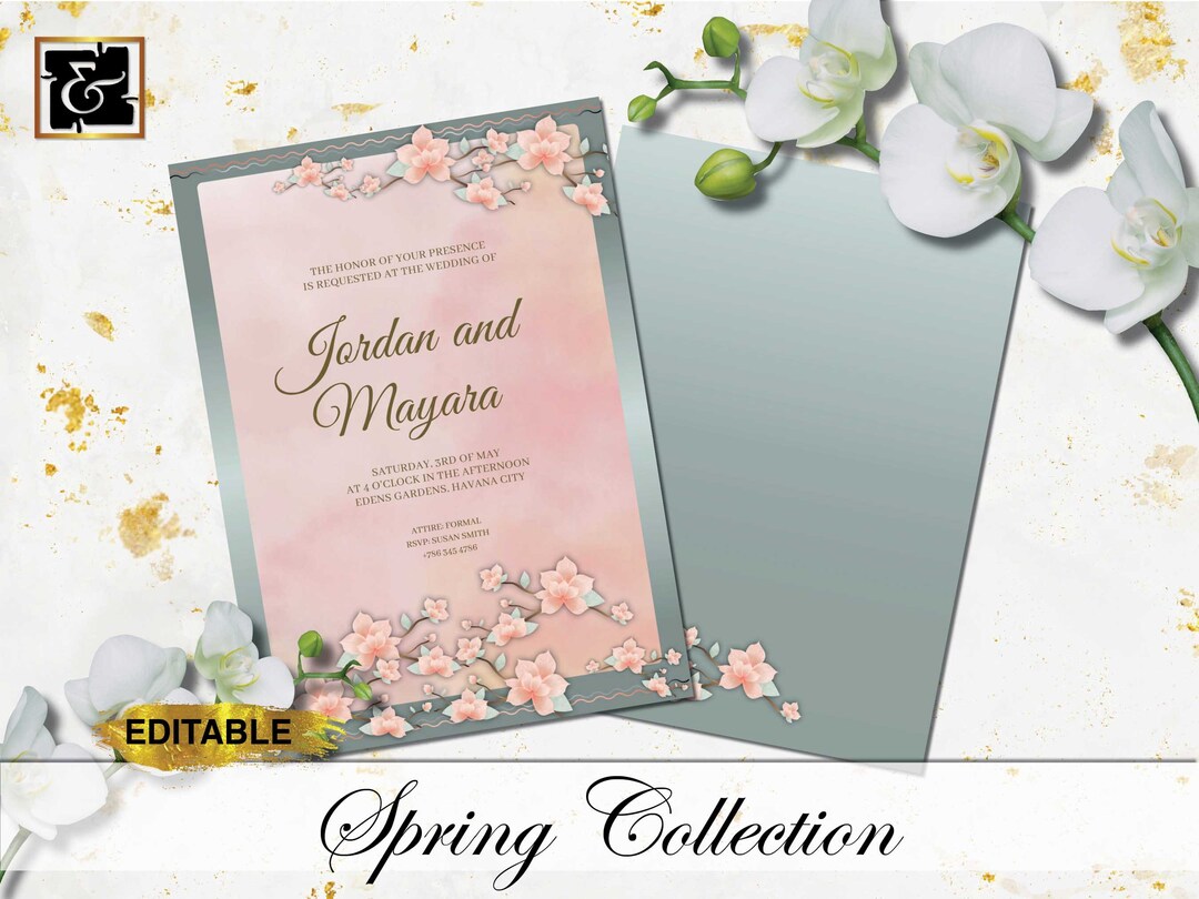 Spring Weding Invitation Spring Wedding Invitation Template, Floral, Editable, Instant Download ...