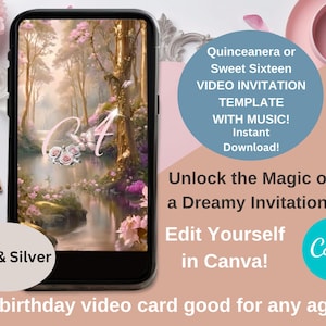Quinceanera or Sweet Sixteen Birthday Video Invitation Birthday Invitation Butterfly Enchanted Sixteen Invitation Editable Template