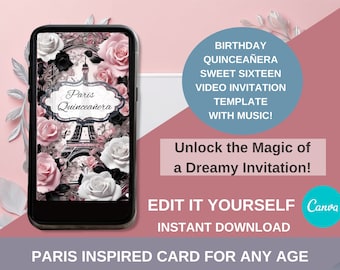 Invito animato alla Torre Eiffel di Parigi: Quinceañera, Sweet Sixteen (biglietto digitale)