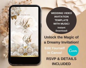 Animated Wedding Invitation Video Template, Wedding Video Invitation Template Canva, Floral, Canva Wedding Invitation Digital Video