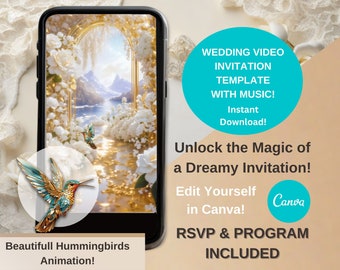 Digital Wedding Invitation Video Template, Wedding Video Invitation Template Canva, Floral, Canva Wedding Invitation Digital Video