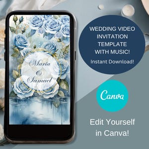 Modelo de vídeo de convite animado para casamento em azul-poeira Modelo de vídeo de convite para casamento Download de vídeo digital de convite para casamento