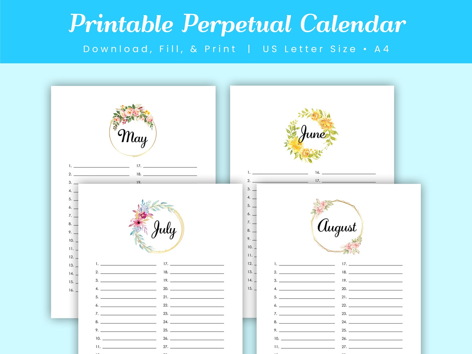 Printable Perpetual Calendar Perpetual Birthday Calendar - Etsy
