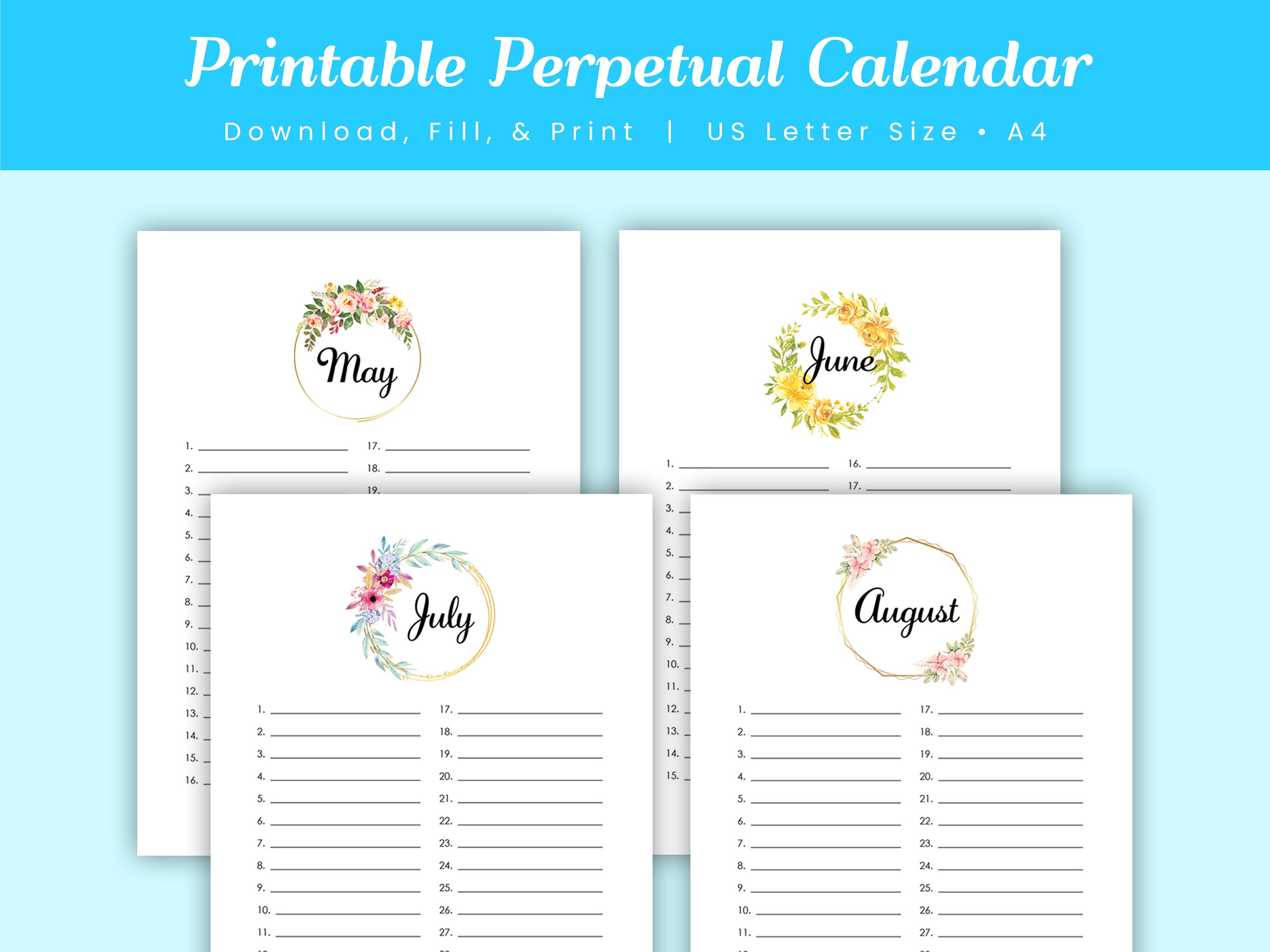 Printable Perpetual Calendar Perpetual Birthday Calendar - Etsy