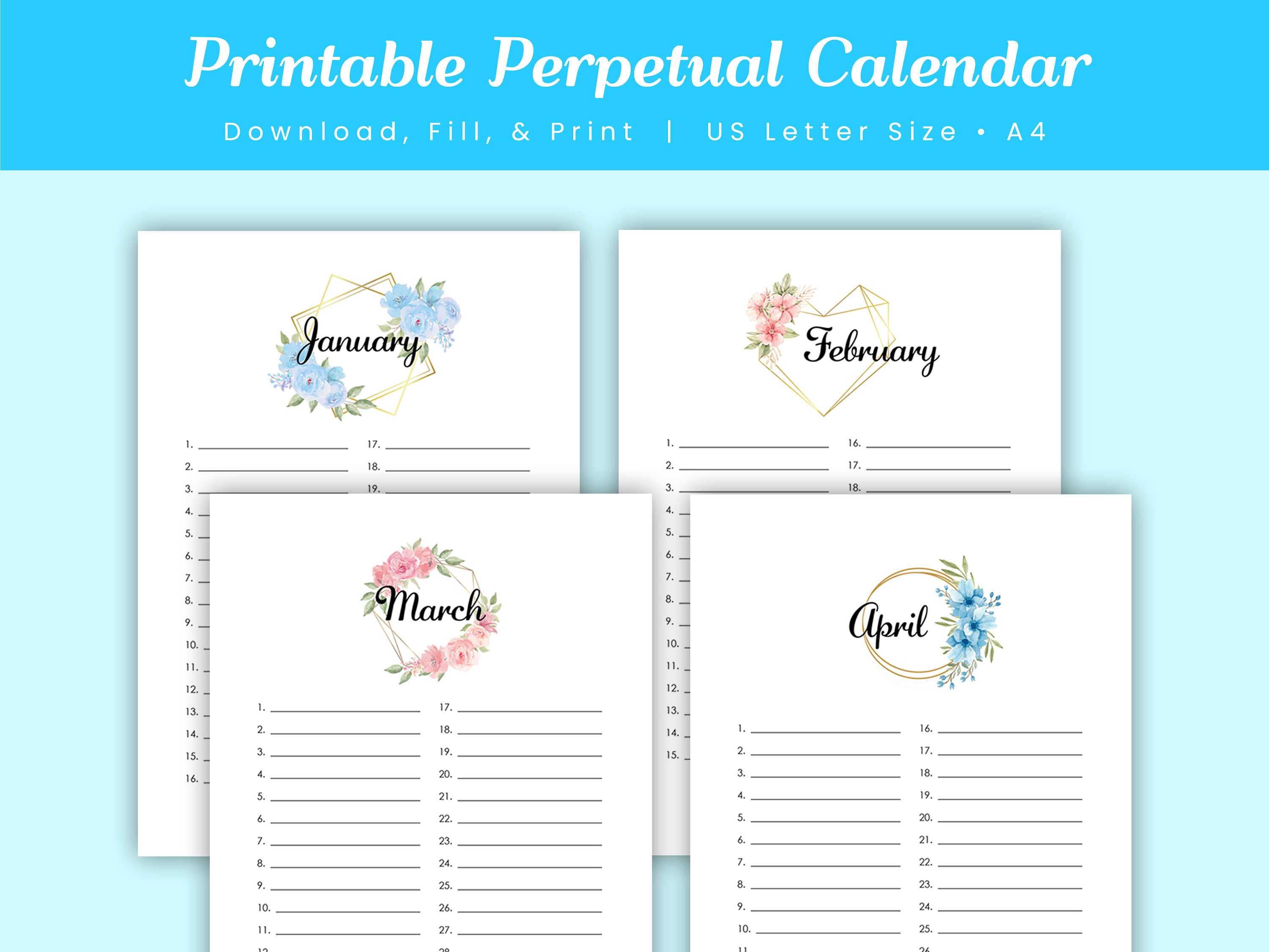 Printable Perpetual Calendar Perpetual Birthday Calendar - Etsy