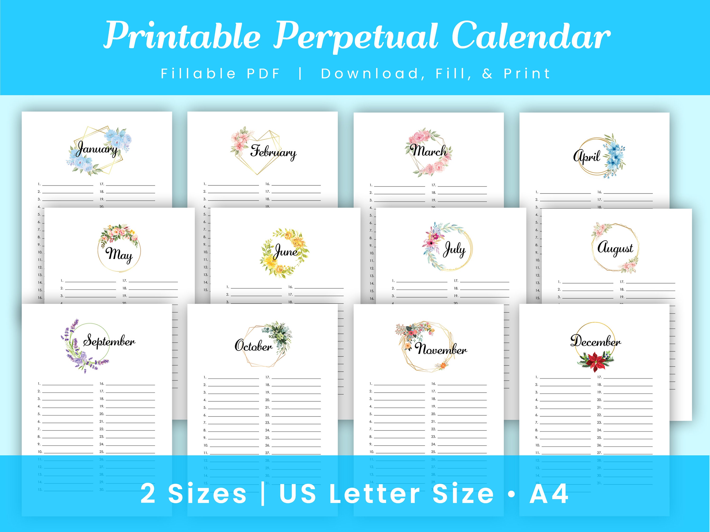 Printable Perpetual Calendar Perpetual Birthday Calendar - Etsy