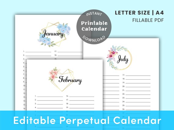 Printable Perpetual Calendar Perpetual Birthday Calendar | Etsy