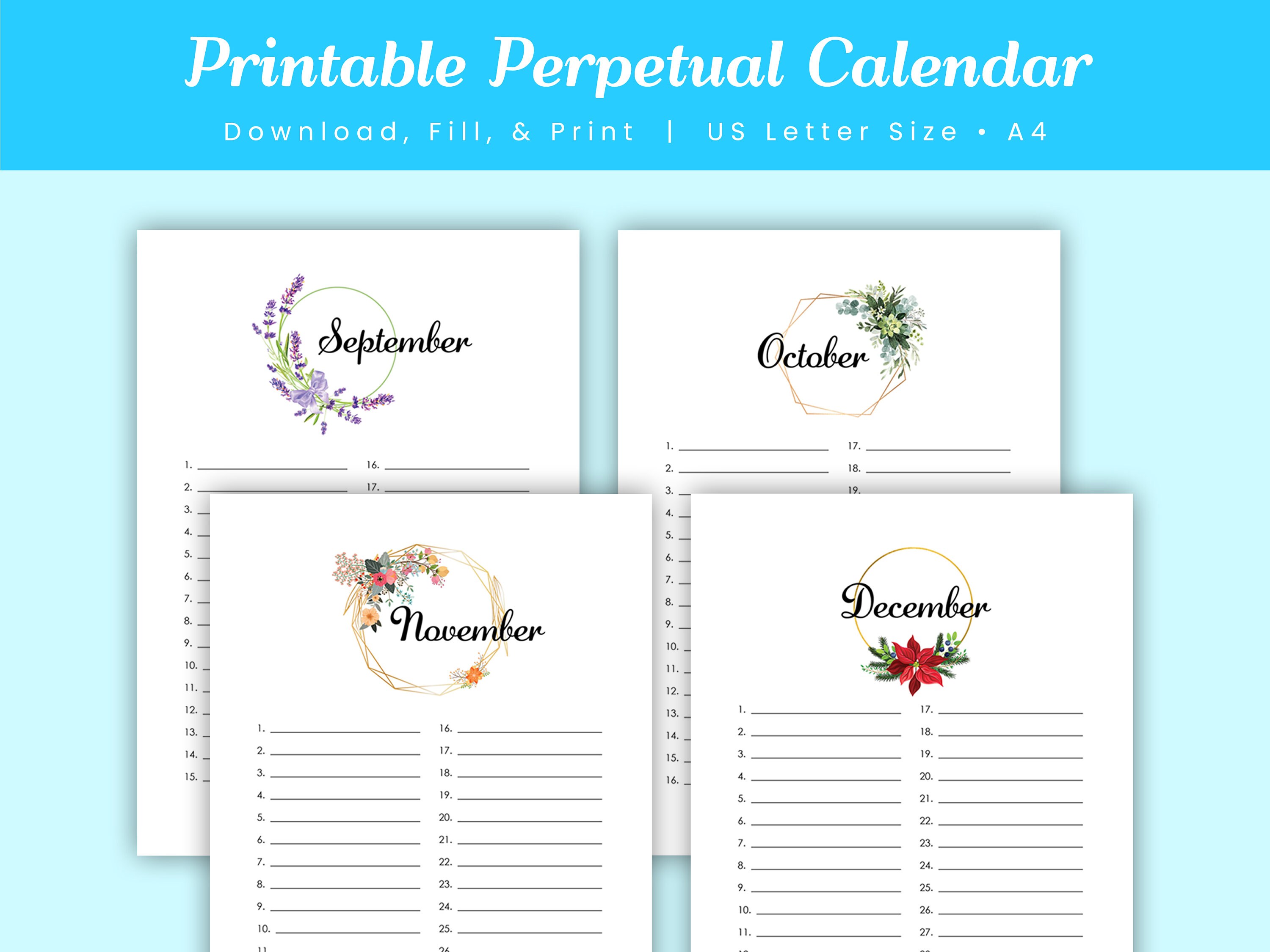 Printable Perpetual Calendar Perpetual Birthday Calendar - Etsy