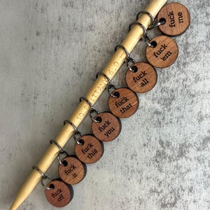 F it stitch markers for knitting, snarky gift for knitter, crochet stitch marker, swear tool for knitting, cedar knitting notion