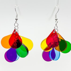 Rainbow Acrylic Dangle Earrings, Sterling Silver Plated Hooks