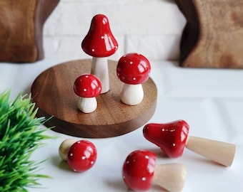 Mushroom figurine - Ceramic mushroom ornaments Christmas gift - Christmas ornament set - Ceramic red Christmas mushrooms