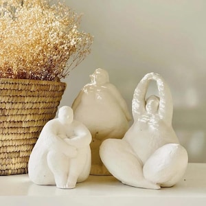 Curvy Woman Concrete Statue: Nordic Desk Decor, Yoga Gift