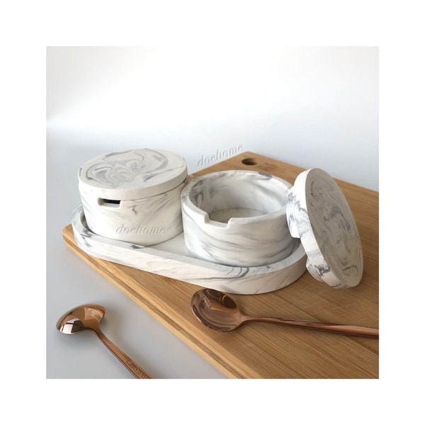 Beton Salz und Pfeffer Pinch Pot Set, perfekt für eine minimalistische moderne Küche Salz und Pfeffer Topf Set in Beton Salzdose mit Deckel