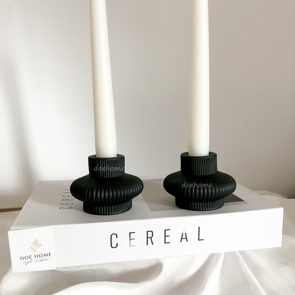 Set of 2 Nordic Style Ceramic Candle Holder Stick , candlestick holders set , Minimalist Taper Candle Holder , black candlestick , Gift for
