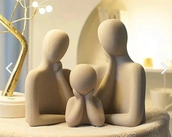 Minimalist Family Sculpture: Marble Ceramic Figurine, Northern Decor
