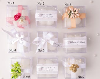 Personalisierte Bubble Wedding Favor Candle: Sojawachs, Klare Box & Band