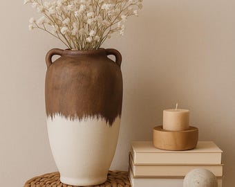 Rustic Stone Texture Pottery Vase: Farmhouse Decor, Cream Ceramic