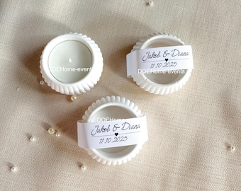 Personalisierte Hochzeitskerze (30 Stück): Gestreifter Keramikhalter, Sojawachs