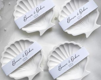 Muschelkerze Gastgeschenke: Strandhochzeit, Perle & Lavendelduft