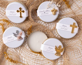 Personalized Baptism Favor Candle: Scented Tin, Angel Decoration