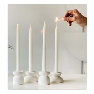 White candles pillars , White candlestick set , Gift ceramic candle holder for home , Minimalist Decor Candle Holder , Small Candlestick