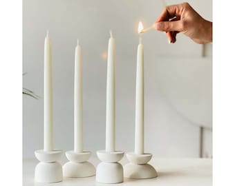 White candles pillars , White candlestick set , Gift ceramic candle holder for home , Minimalist Decor Candle Holder , Small Candlestick