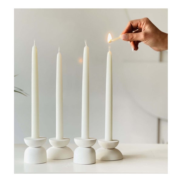 Piliers de bougies blanches, ensemble de bougeoirs blancs, bougeoir en céramique cadeau pour la maison, bougeoir de décoration minimaliste, petit bougeoir