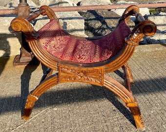 Antique Neoclassical X Frame Stool / 19th Century / FREE DELIVERY / Empire Style / Lovely Antique Condition