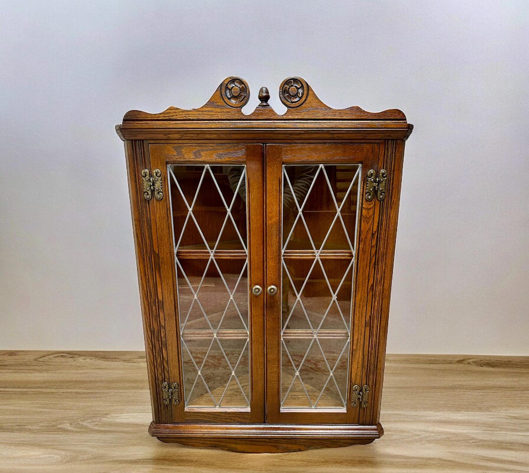 Vintage Old Charm Wood Brothers Oak Hanging Corner Cabinet C1960 Leaded Glass Door FREE DELIVERY Etsy