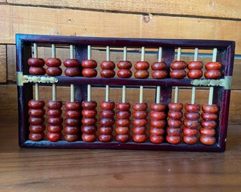 Chinese  RED LION wooden brass original size Abacus / Vintage Toys / 1970s vintage gift