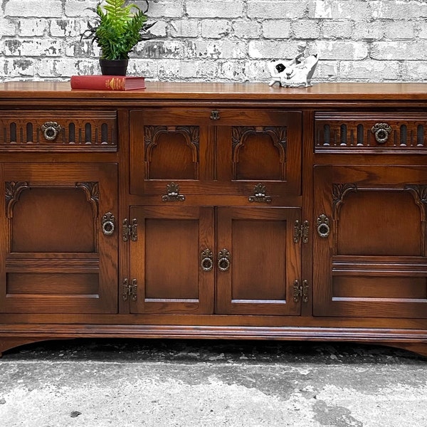 Vintage Old Charm Wood Bros Oak Lancaster Sideboard  / Drink Cabinet / Tudor Brown c1960 / FREE DELIVERY