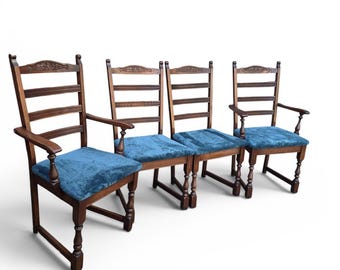 Vintage Old Charm Wood Bros / Dining Chairs / Set of 4 / 1970s