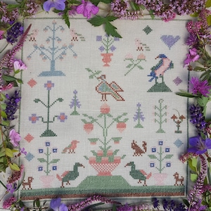 Elizabeth Moore 1874 and 1875 - a pair of reproduction samplers as pdf cross stitch patterns