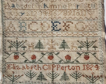 Elizabeth Clipperton 1824 - Norfolk reproduction sampler pdf cross stitch pattern with FREE Christmas cushion pattern