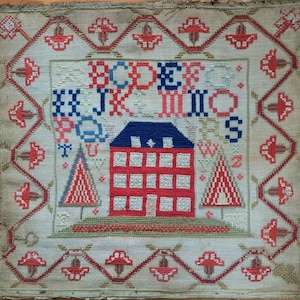 Elizabeth Williamson 19th century reproduction sampler pdf cross stitch pattern (with Christmas trees)